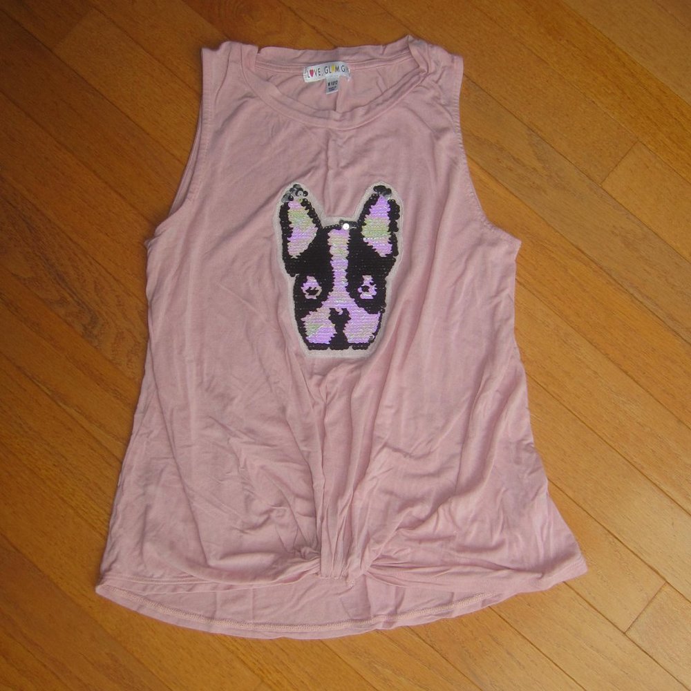 Pink Dog Sequin Shirt Medium 10/12 Pink Sleeveless